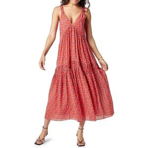 Joie Tiered Sleeveless Maxi Dress Tea Rose Red